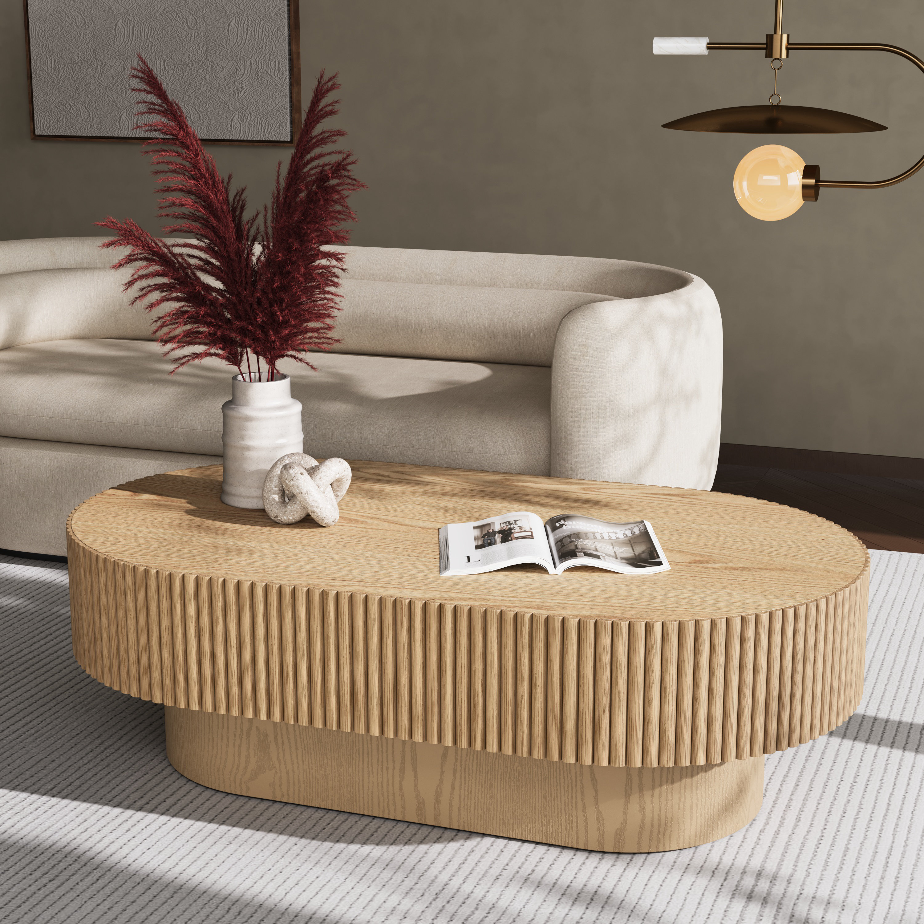 Ivy Bronx Alethia 44'' Handcrafted Capsule Coffee Table – Fluted